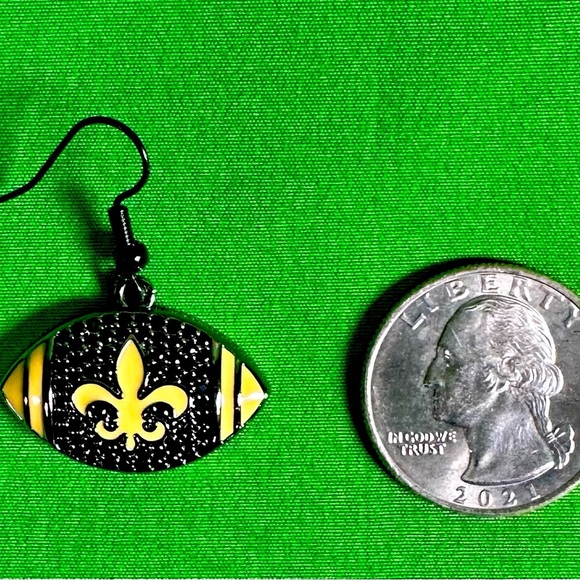 NWT New Orleans Saints Black Rhinestone Football Shaped Earrings - Picture 2 of 3